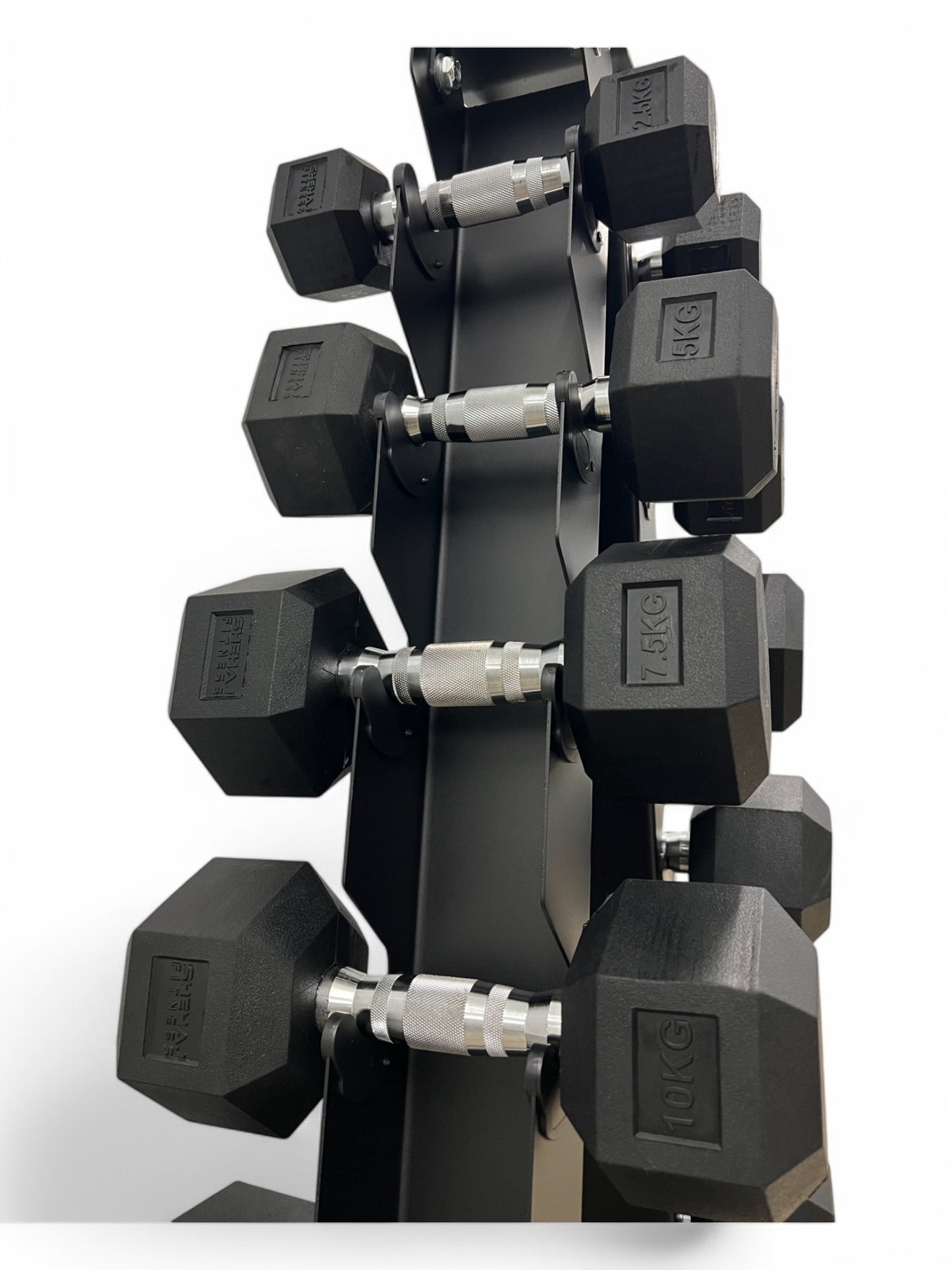 2.5–15kg Hex Dumbbell Set with Rack – 6 Pairs Weights