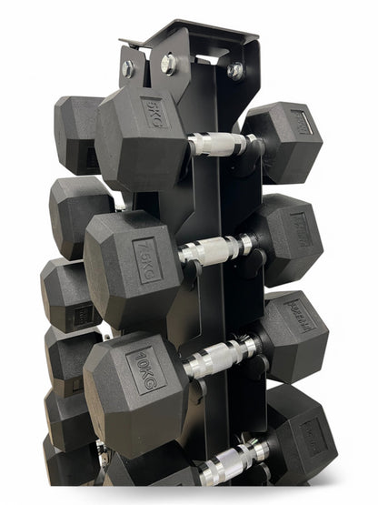 5–17.5kg Hex Dumbbell Set with Rack – 6 Pairs Weights