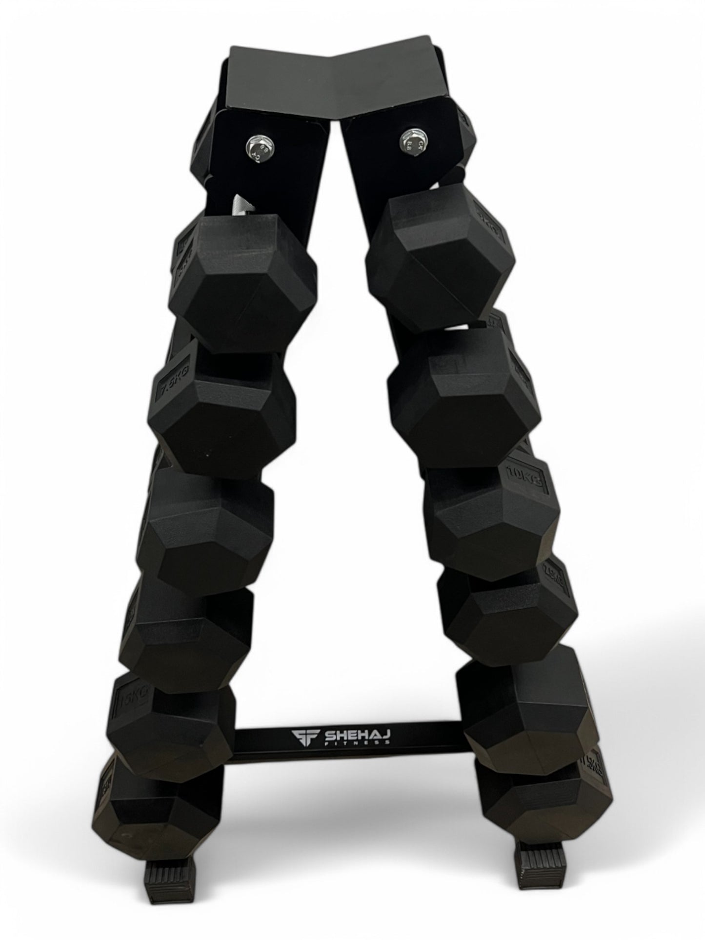 5–17.5kg Hex Dumbbell Set with Rack – 6 Pairs Weights