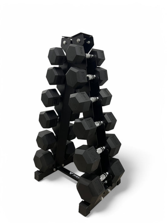 5–20kg Hex Dumbbell Set with Vertical Rack – 6 Pairs