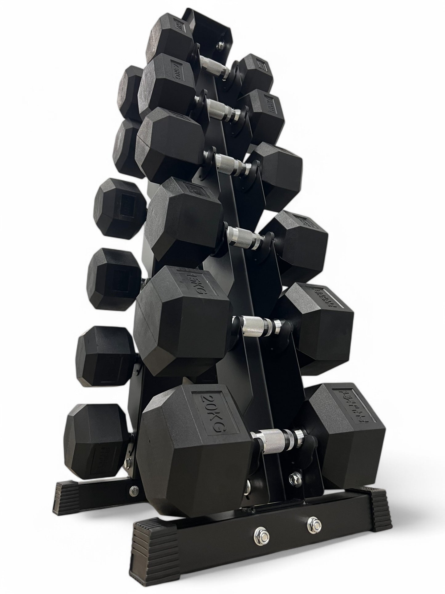 5–20kg Hex Dumbbell Set with Vertical Rack – 6 Pairs