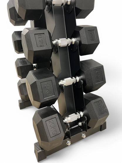 5–20kg Hex Dumbbell Set with Vertical Rack – 6 Pairs