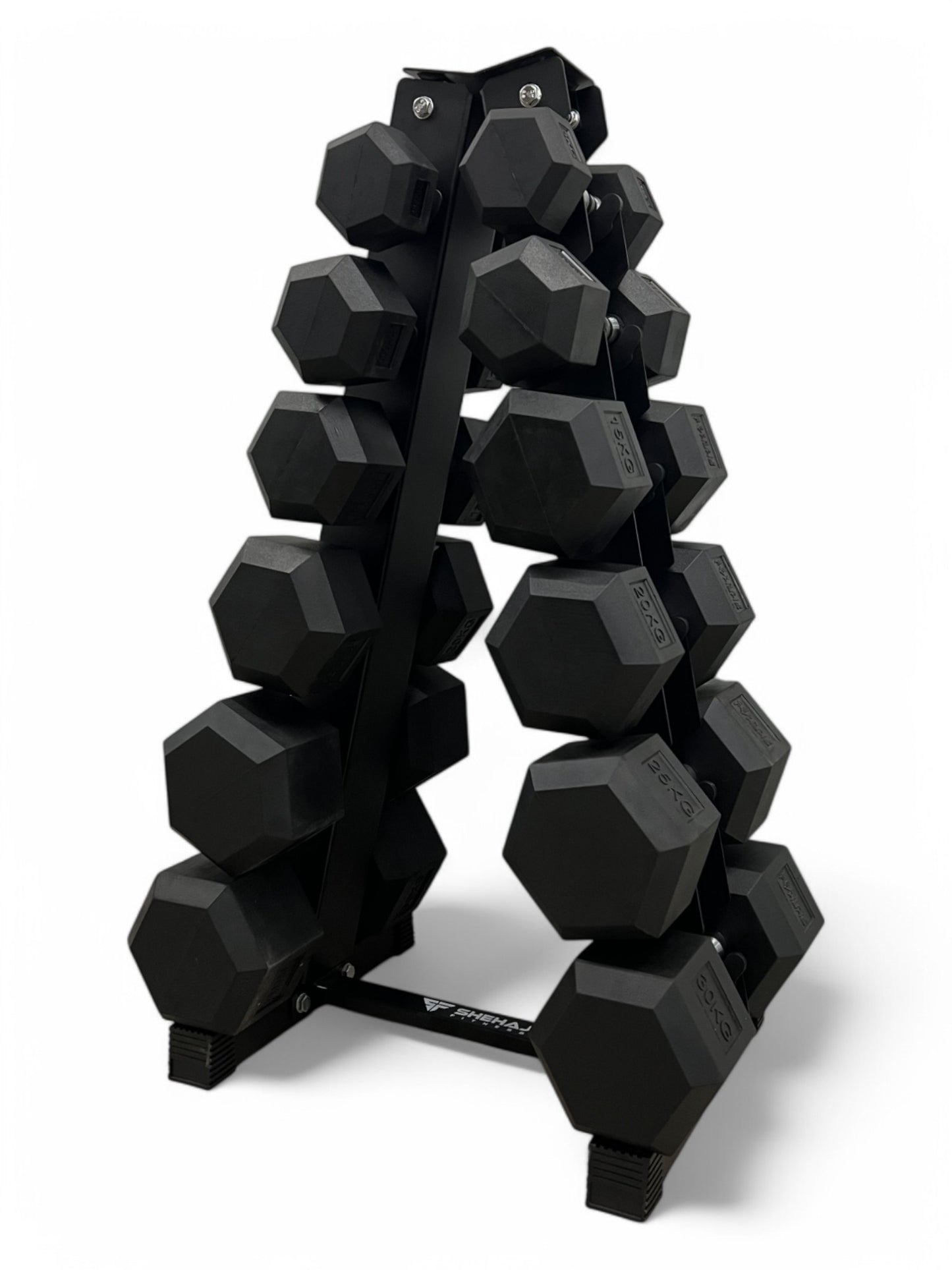 5–30kg Hex Dumbbell Set with Vertical Rack – 6 Pairs