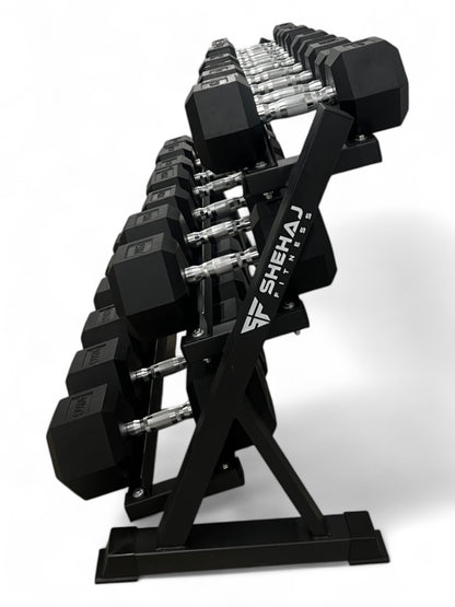 5–40kg Hex Dumbbell Set with 3-Tier Rack- 11 Pairs