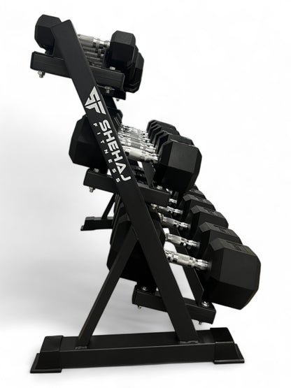 2.5–40kg Hex Dumbbell Set with 3-Tier Rack – 11 Pairs