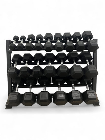 2.5–40kg Hex Dumbbell Set with 3-Tier Rack – 11 Pairs