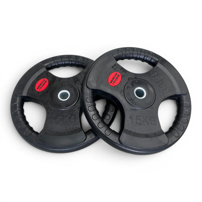 Tri-Grip Weight Plates 1" Standard Rubber Cast Iron Gym Weights | 2.5kg–25kg