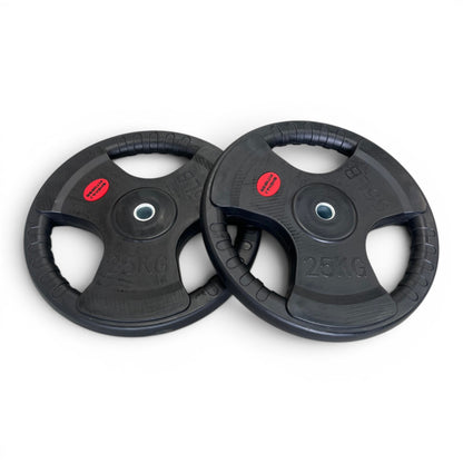 Tri-Grip Weight Plates 1" Standard Rubber Cast Iron Gym Weights | 2.5kg–25kg