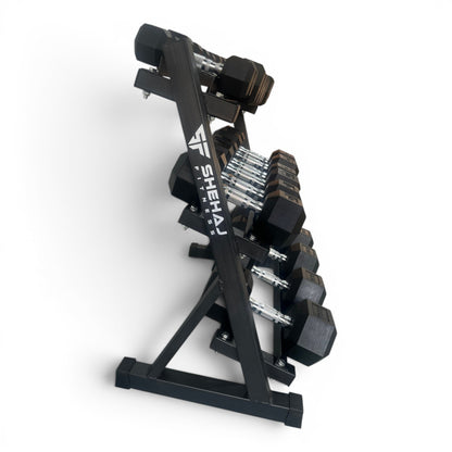 Hex Dumbbell 2-18kg Set With 3 Tier Rack Stand - 2kg increments- 9 Pairs Set