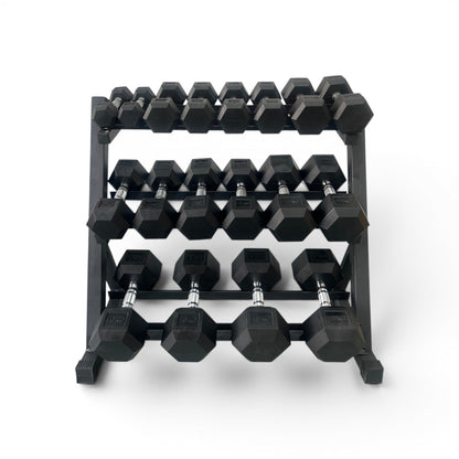 Hex Dumbbell 2-18kg Set With 3 Tier Rack Stand - 2kg increments- 9 Pairs Set