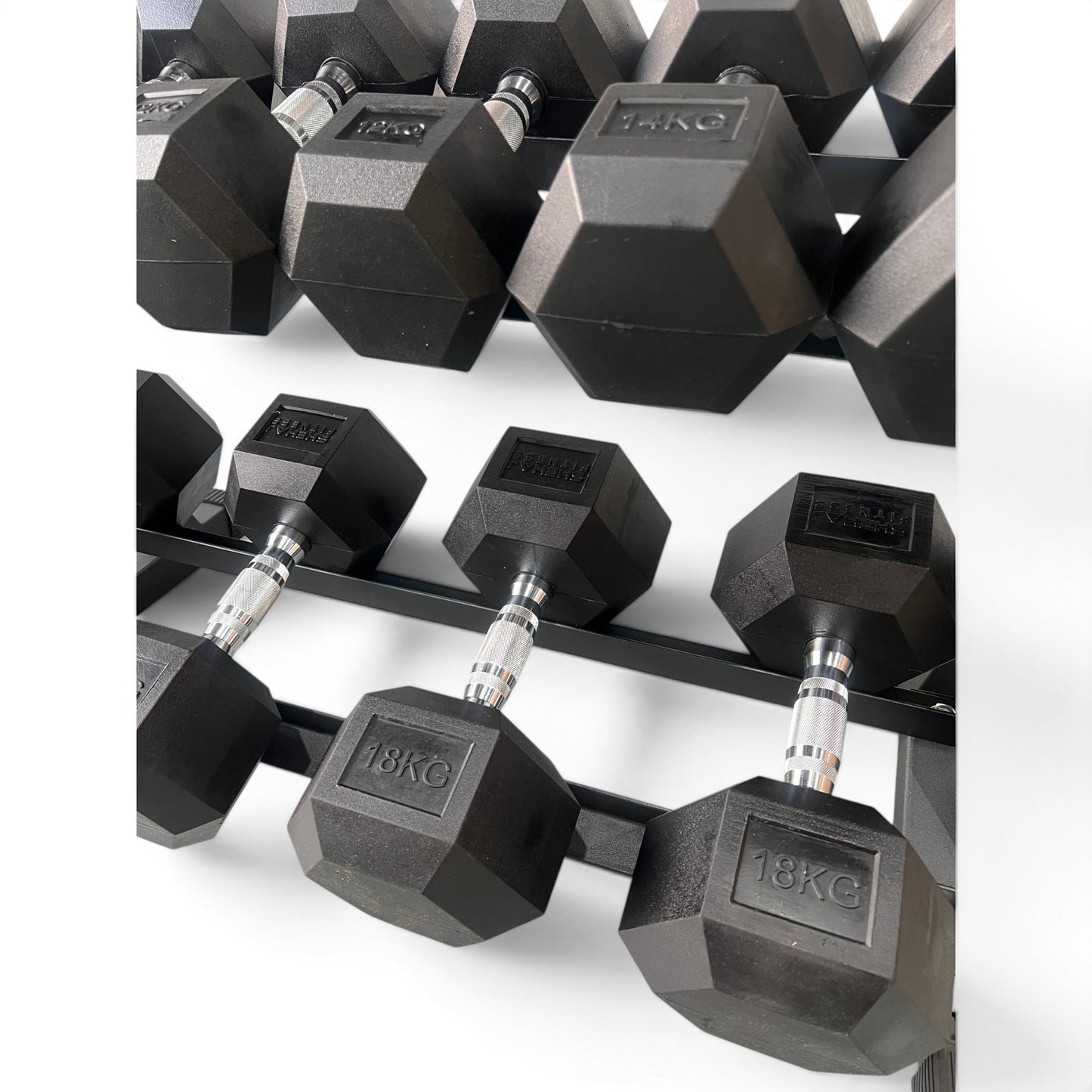 Hex Dumbbell 2-18kg Set With 3 Tier Rack Stand - 2kg increments- 9 Pairs Set
