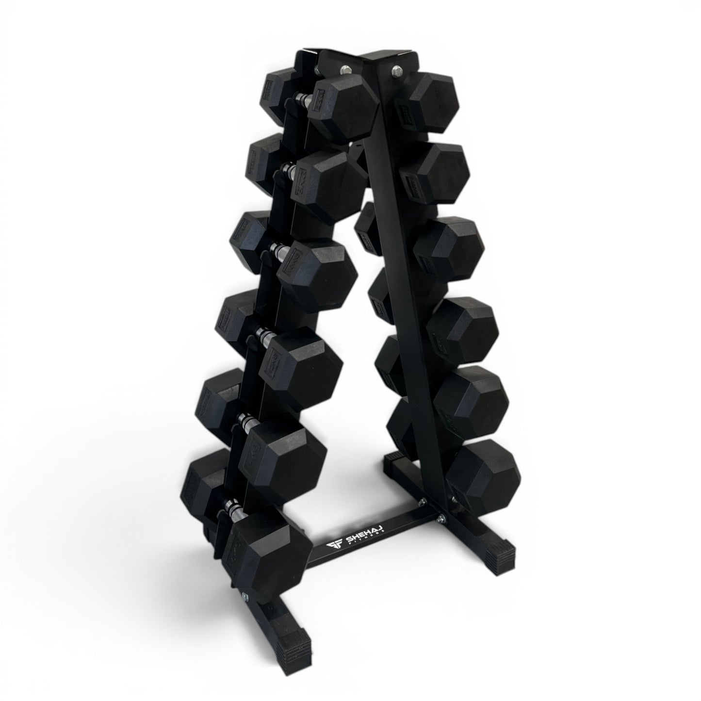 Hex Dumbbell 6-16kg Set With Vertical Rack Stand - Free weights- 6 Pairs Set