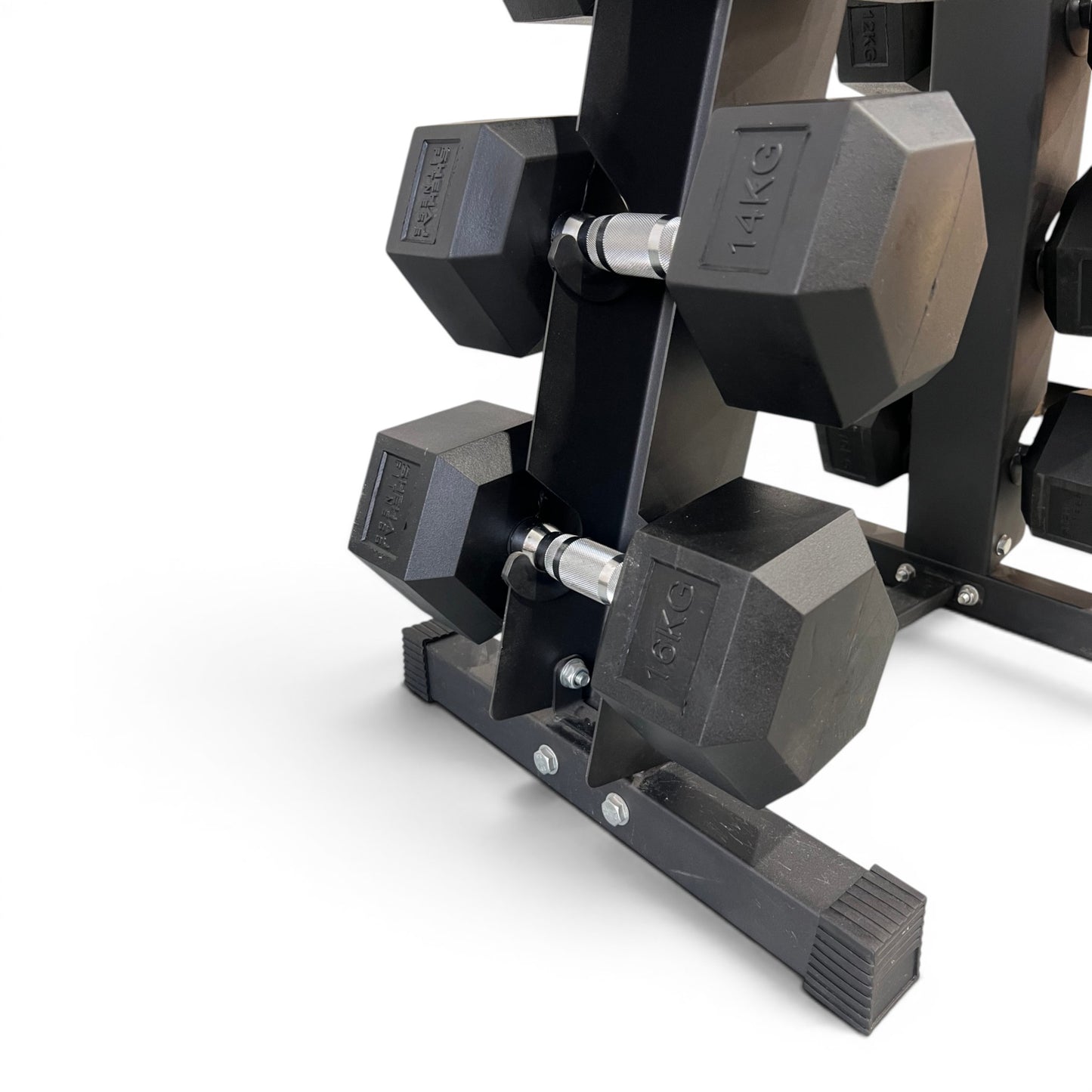 Hex Dumbbell 6-16kg Set With Vertical Rack Stand - Free weights- 6 Pairs Set
