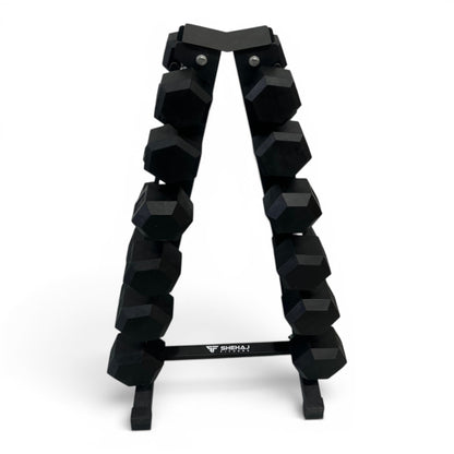 Hex Dumbbell 6-16kg Set With Vertical Rack Stand - Free weights- 6 Pairs Set