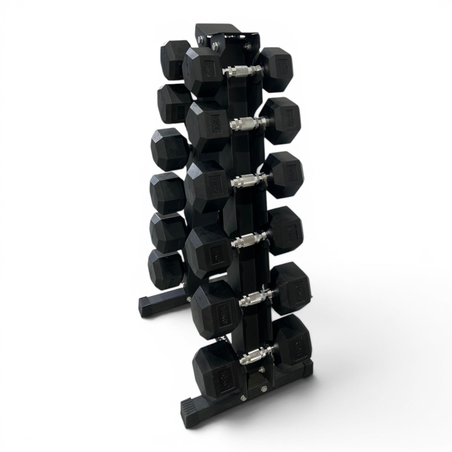 Hex Dumbbell 6-16kg Set With Vertical Rack Stand - Free weights- 6 Pairs Set