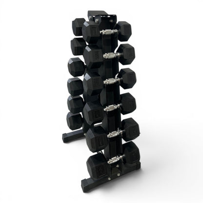 Hex Dumbbell 6-16kg Set With Vertical Rack Stand - Free weights- 6 Pairs Set
