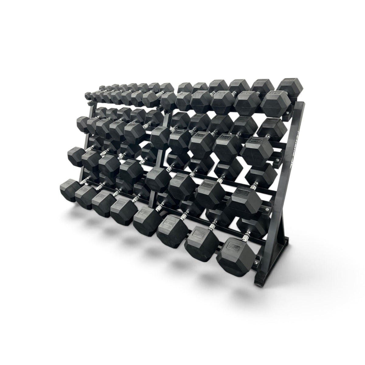 2.5-50kg Hex Dumbbell Set With 4 Tier Rack - 2.5kg Increments - 20 Pairs