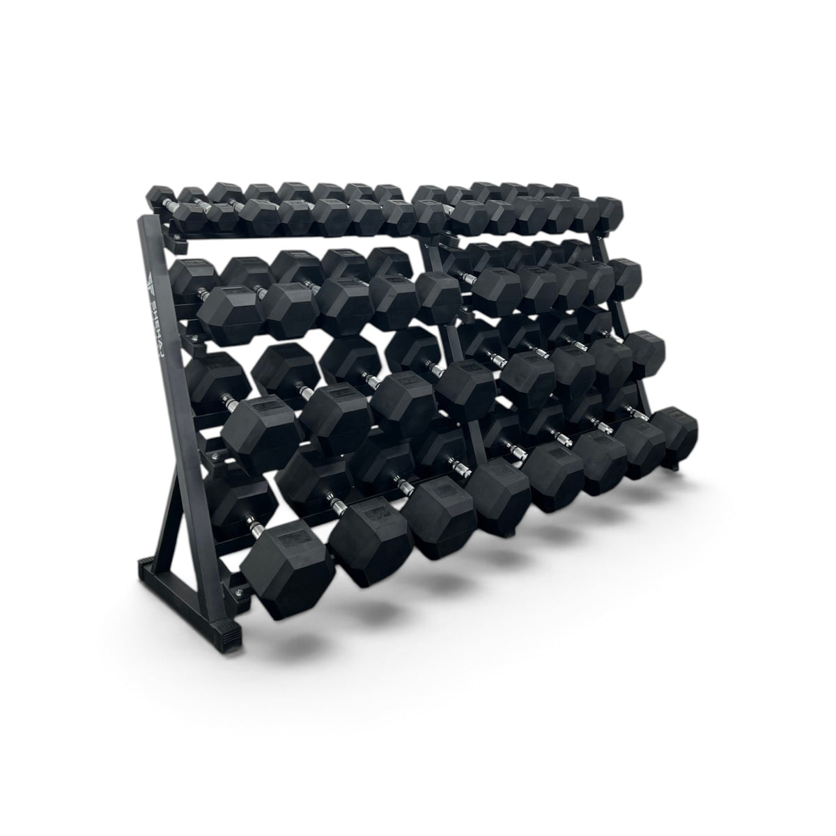 2.5-50kg Hex Dumbbell Set With 4 Tier Rack - 2.5kg Increments - 20 Pairs