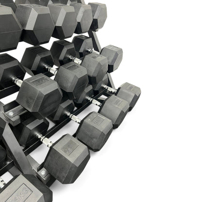 2.5-50kg Hex Dumbbell Set With 4 Tier Rack - 2.5kg Increments - 20 Pairs