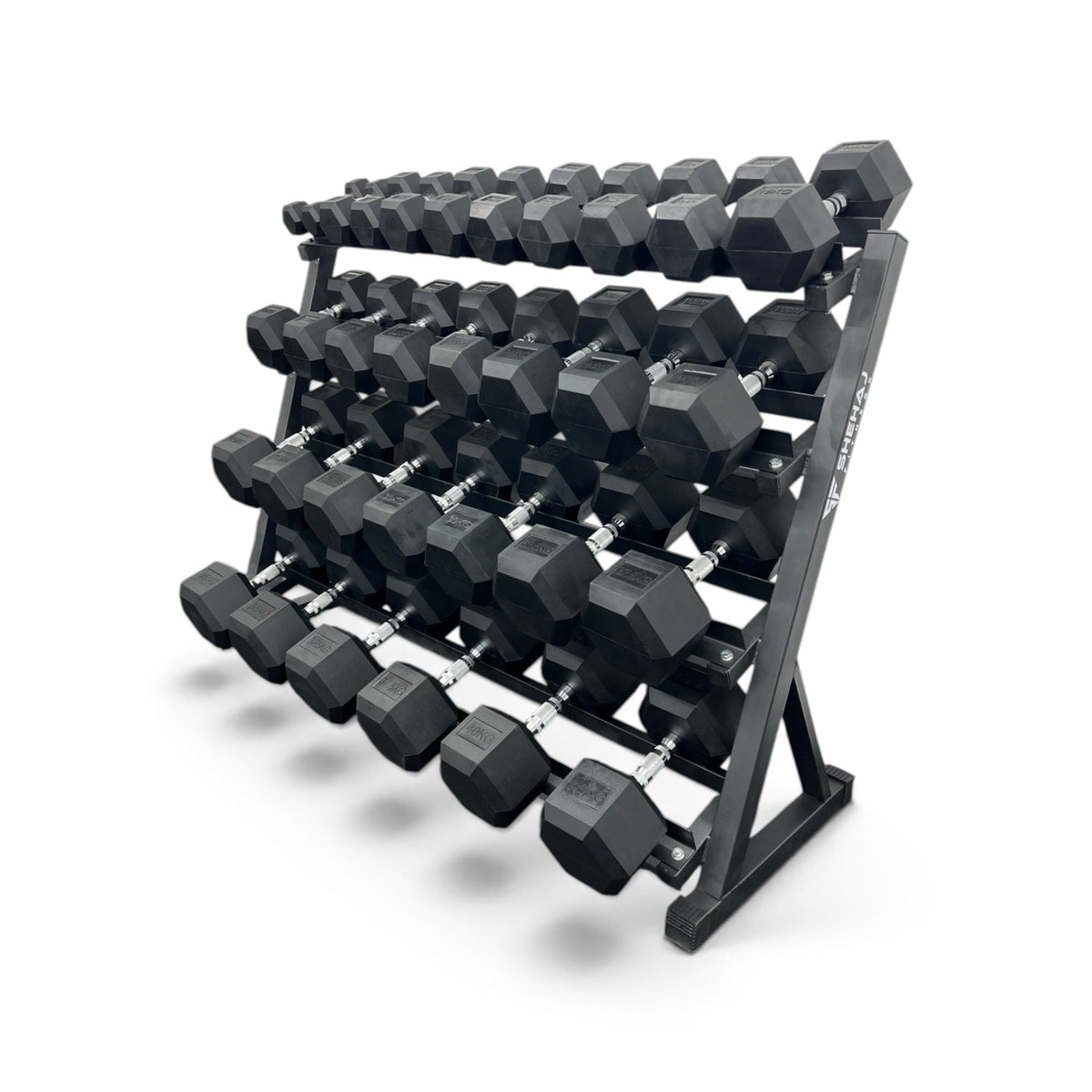 2.5-40kg Hex Dumbbell Set With 4 Tier Rack - 2.5kg Increments - 16 Pairs