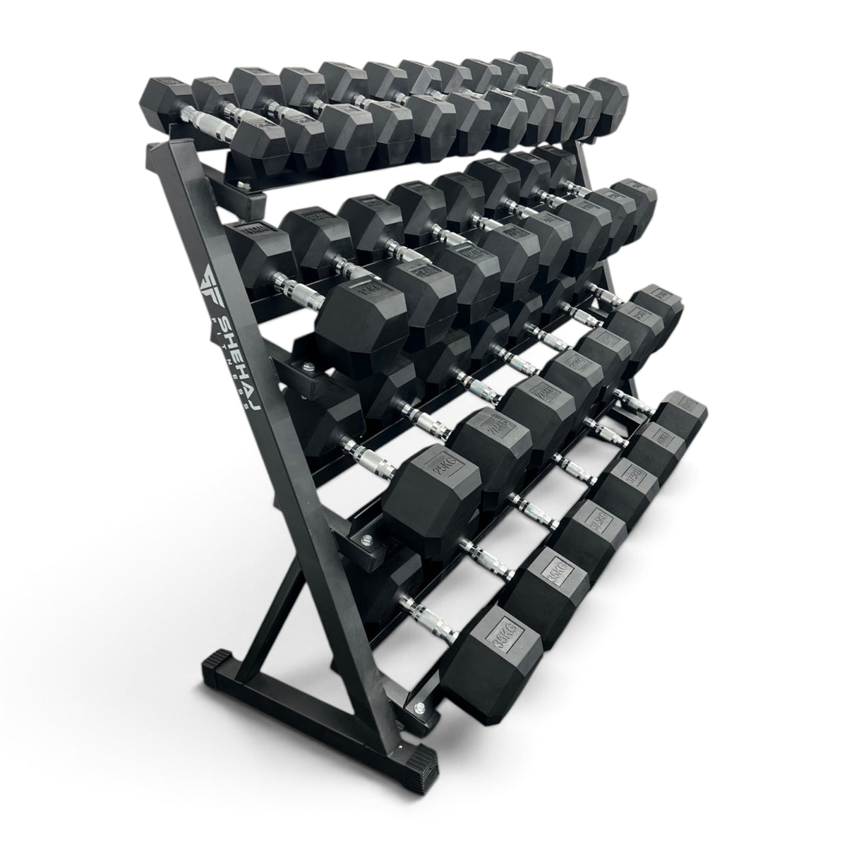 2.5-40kg Hex Dumbbell Set With 4 Tier Rack - 2.5kg Increments - 16 Pairs