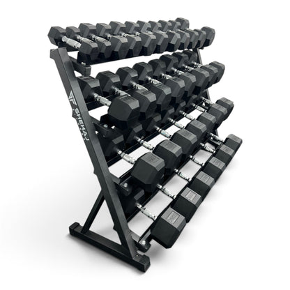2.5-40kg Hex Dumbbell Set With 4 Tier Rack - 2.5kg Increments - 16 Pairs