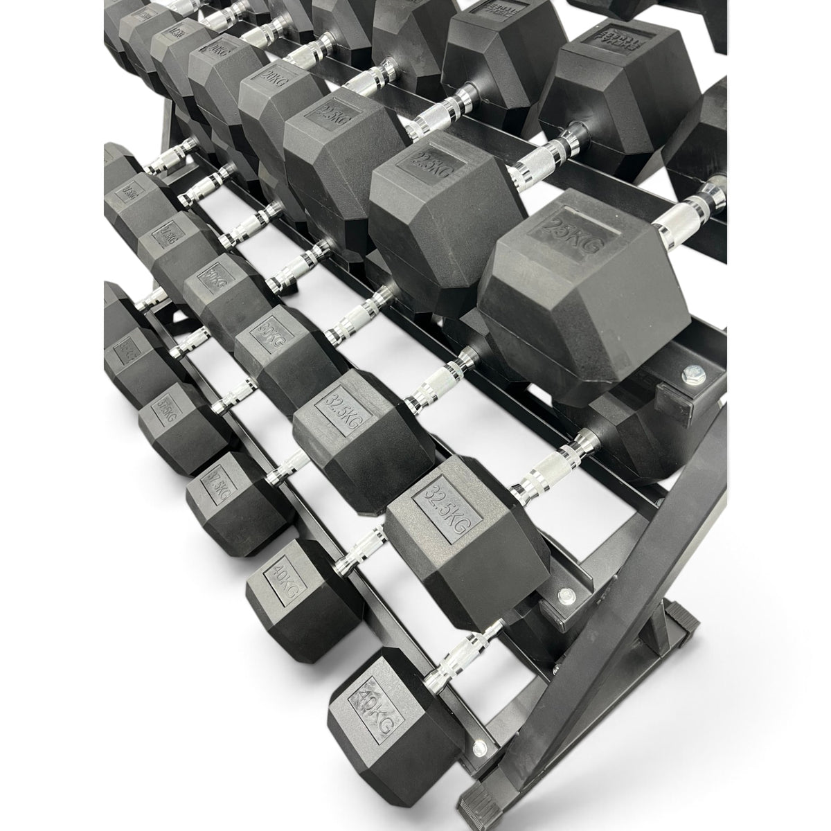 2.5-40kg Hex Dumbbell Set With 4 Tier Rack - 2.5kg Increments - 16 Pairs