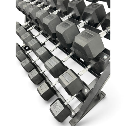 2.5-40kg Hex Dumbbell Set With 4 Tier Rack - 2.5kg Increments - 16 Pairs