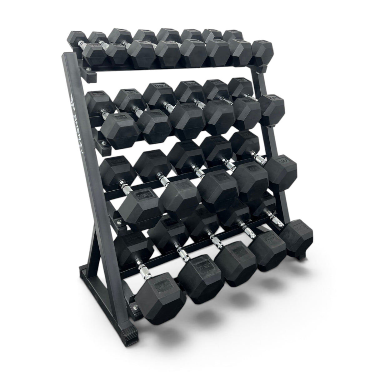 2.5-30kg Hex Dumbbell Set With 4 Tier Rack - 2.5kg Increments - 12 Pairs