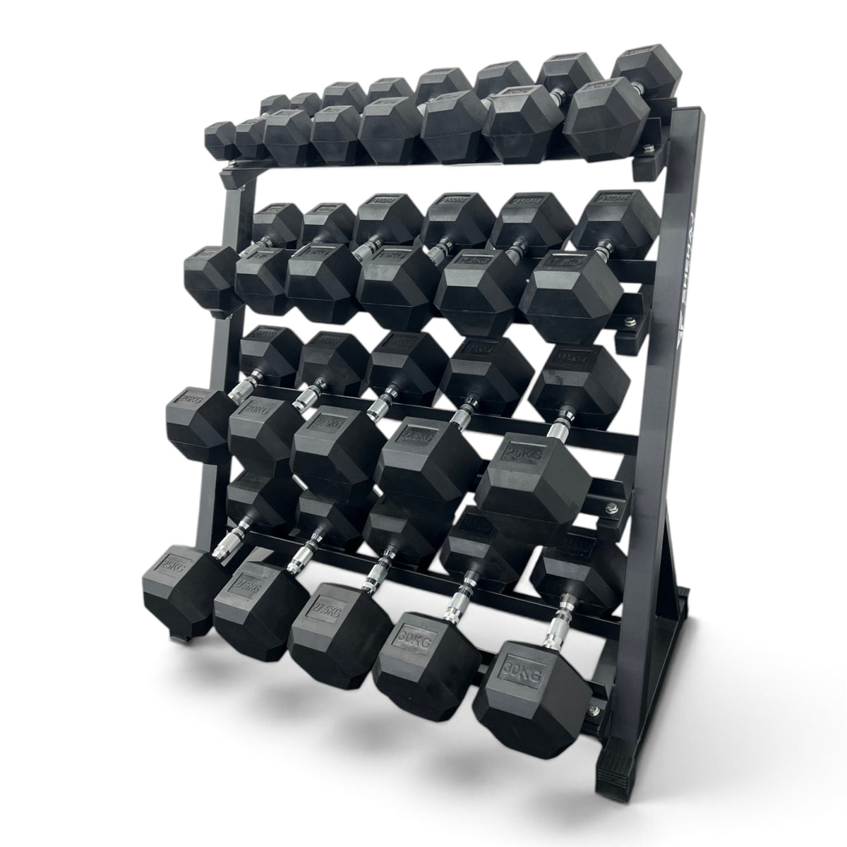 2.5-30kg Hex Dumbbell Set With 4 Tier Rack - 2.5kg Increments - 12 Pairs