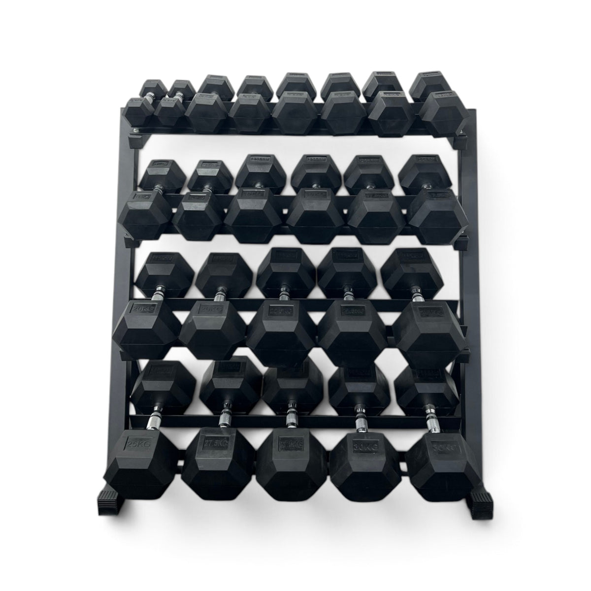 2.5-30kg Hex Dumbbell Set With 4 Tier Rack - 2.5kg Increments - 12 Pairs
