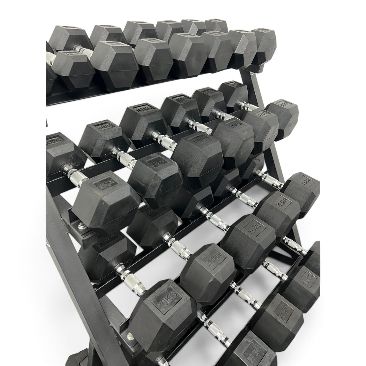 2.5-30kg Hex Dumbbell Set With 4 Tier Rack - 2.5kg Increments - 12 Pairs