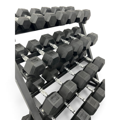 2.5-30kg Hex Dumbbell Set With 4 Tier Rack - 2.5kg Increments - 12 Pairs