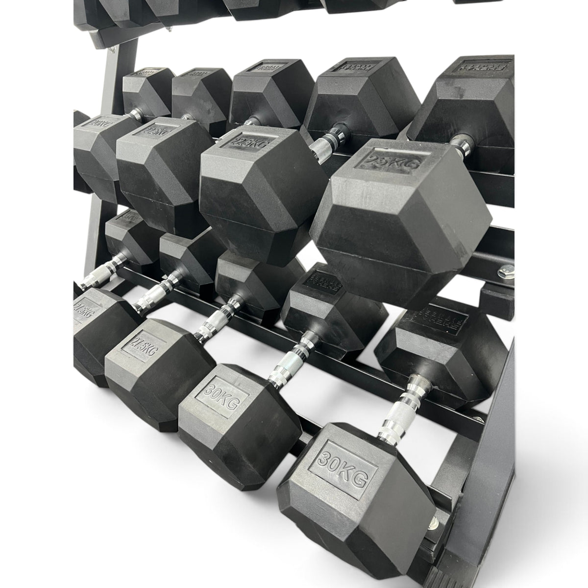 2.5-30kg Hex Dumbbell Set With 4 Tier Rack - 2.5kg Increments - 12 Pairs