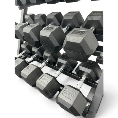 2.5-30kg Hex Dumbbell Set With 4 Tier Rack - 2.5kg Increments - 12 Pairs