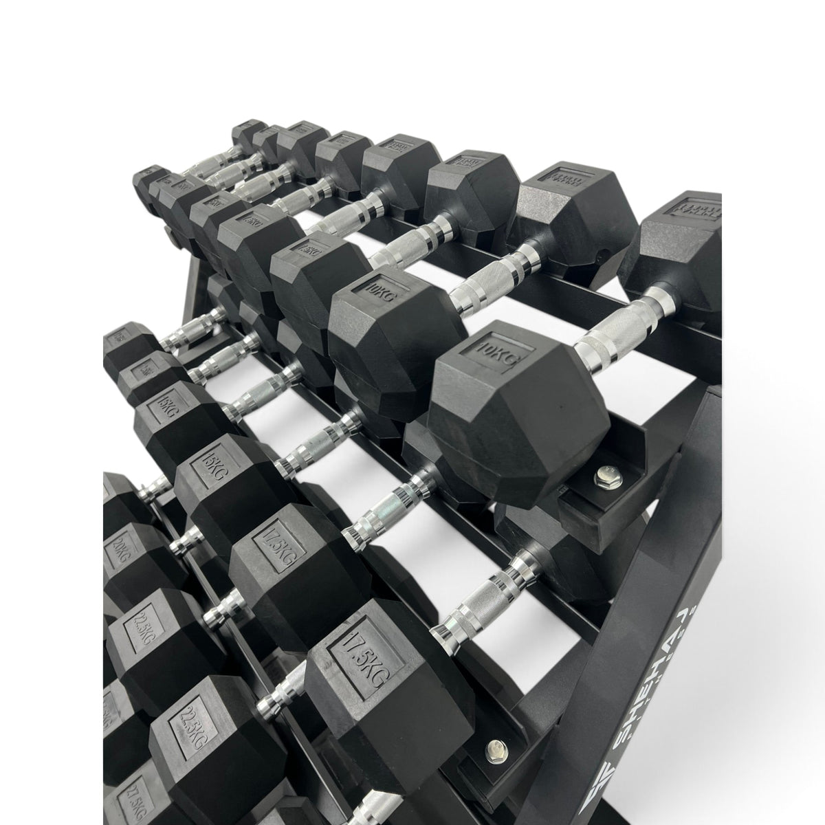 2.5-30kg Hex Dumbbell Set With 4 Tier Rack - 2.5kg Increments - 12 Pairs