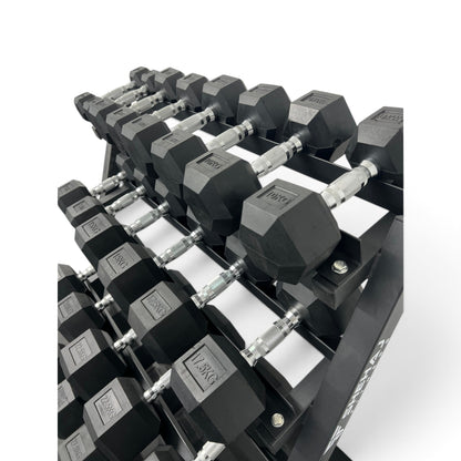 2.5-30kg Hex Dumbbell Set With 4 Tier Rack - 2.5kg Increments - 12 Pairs