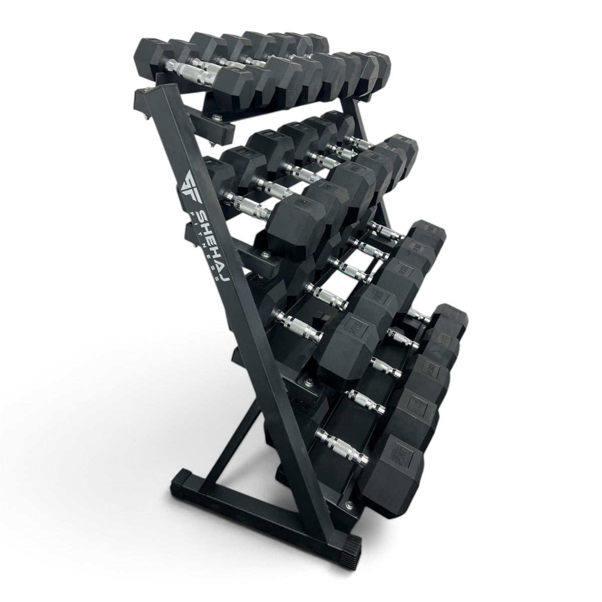 2.5-30kg Hex Dumbbell Set With 4 Tier Rack - 2.5kg Increments - 12 Pairs