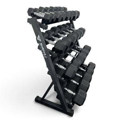 2.5-30kg Hex Dumbbell Set With 4 Tier Rack - 2.5kg Increments - 12 Pairs