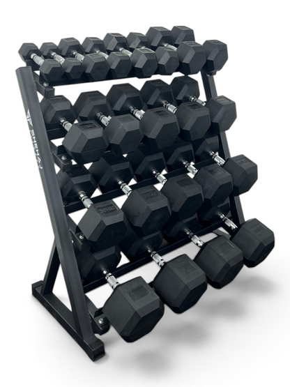 Hex Dumbbell 2.5kg-50kg Set & 4 Tier Rack Full Home Gym Weights Training