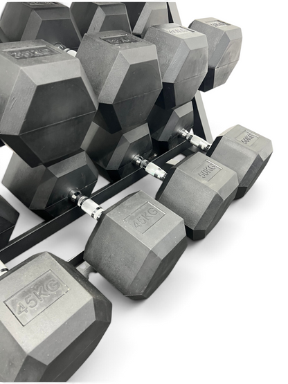 Hex Dumbbell 2.5kg-50kg Set & 4 Tier Rack Full Home Gym Weights Training