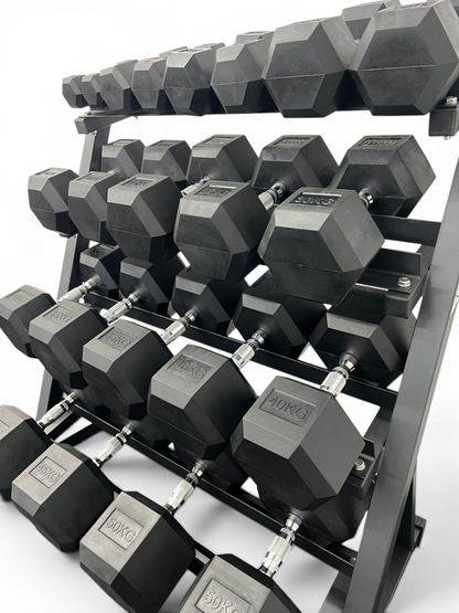Hex Dumbbell 2.5kg-50kg Set & 4 Tier Rack Full Home Gym Weights Training