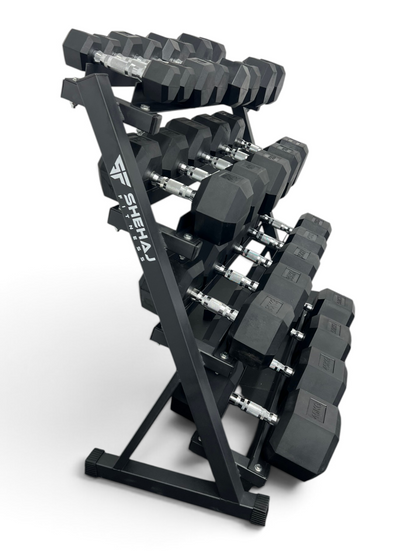 Hex Dumbbell 2.5kg-50kg Set & 4 Tier Rack Full Home Gym Weights Training