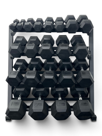 Hex Dumbbell 2.5kg-50kg Set & 4 Tier Rack Full Home Gym Weights Training