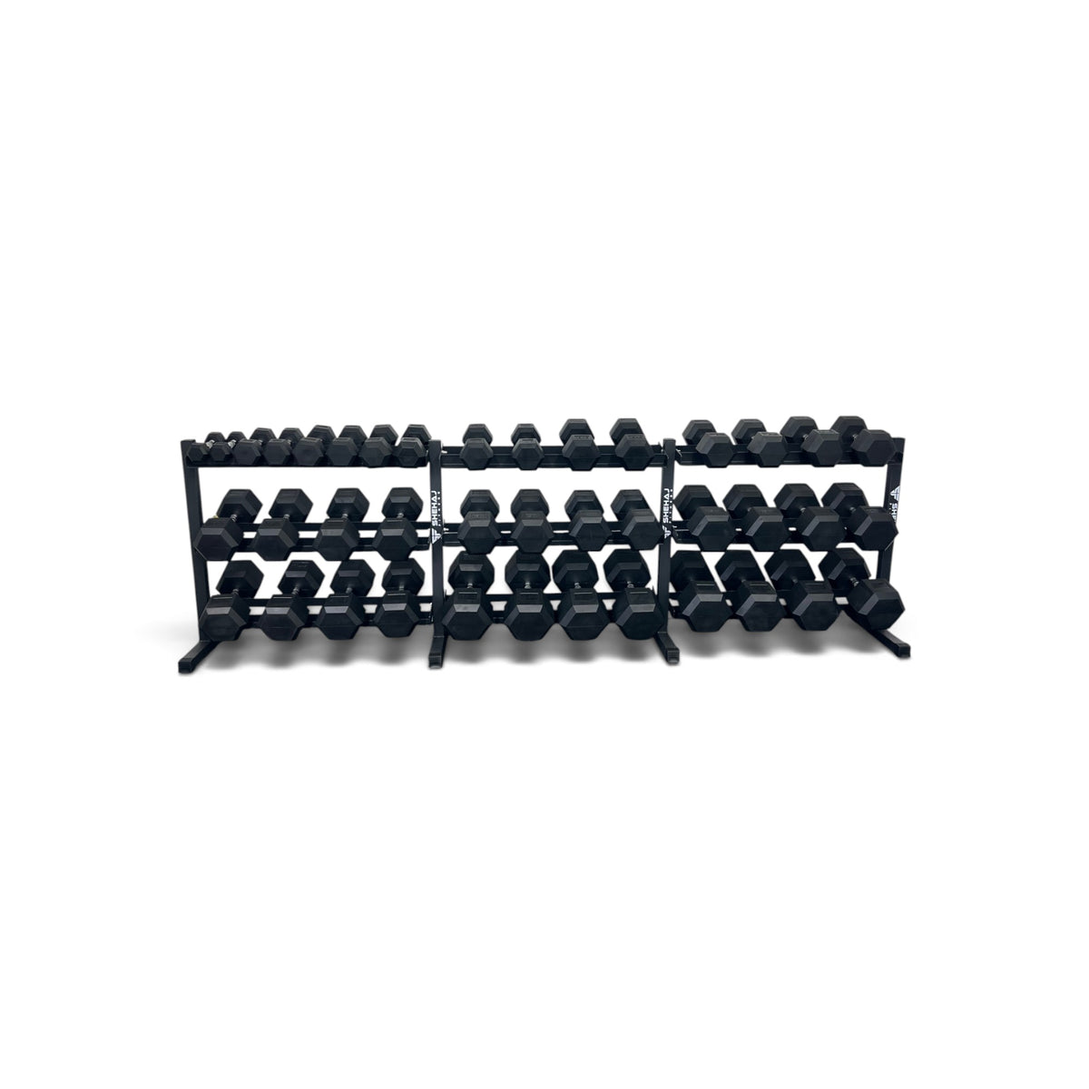 Hex Dumbbell 2.5-50kg Set With 3 Tier Rack Stand - 2.5kg Increments - 20 Pairs