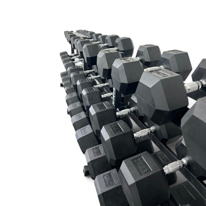 Hex Dumbbell 2.5-50kg Set With 3 Tier Rack Stand - 2.5kg Increments - 20 Pairs