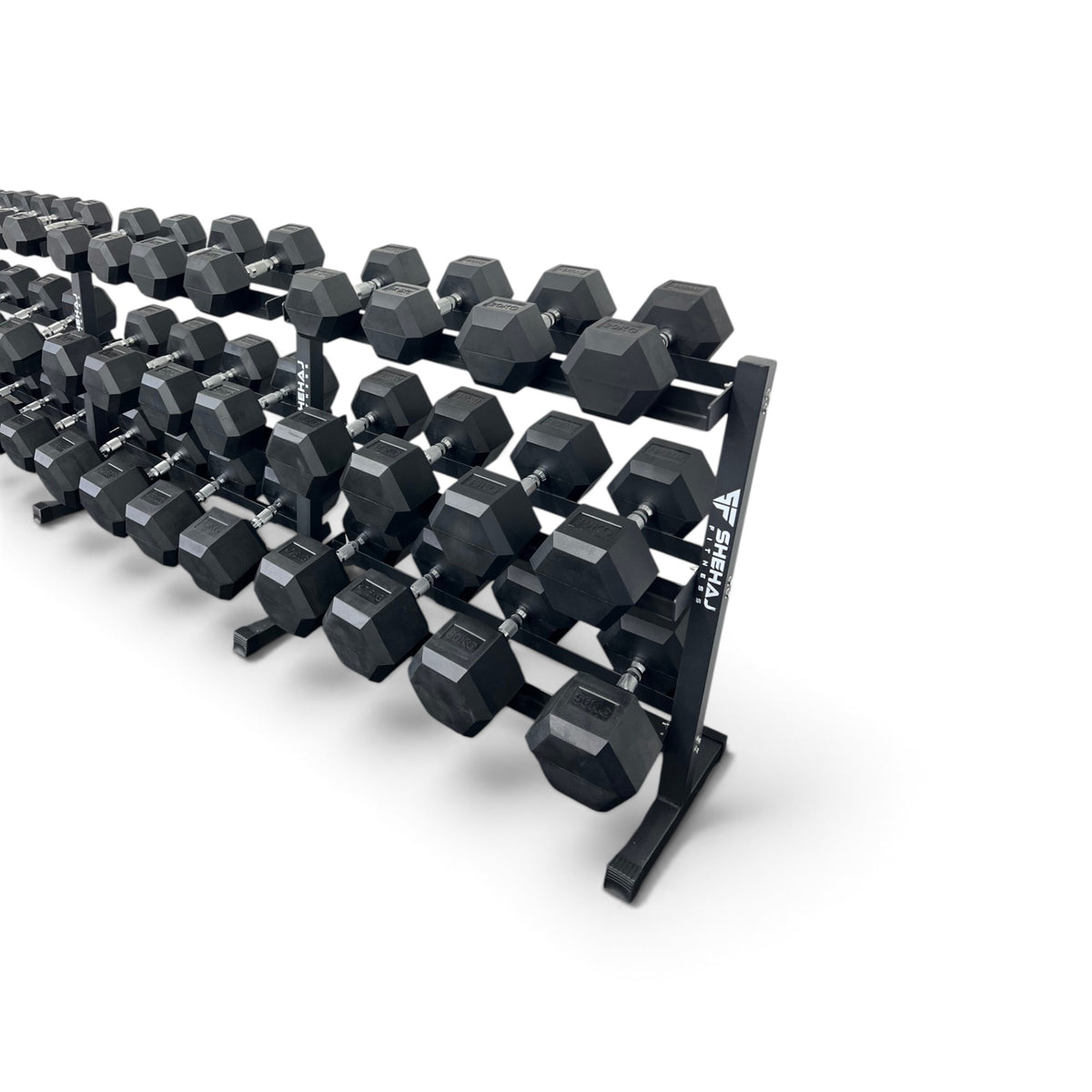 Hex Dumbbell 2.5-50kg Set With 3 Tier Rack Stand - 2.5kg Increments - 20 Pairs