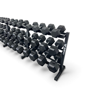 Hex Dumbbell 2.5-50kg Set With 3 Tier Rack Stand - 2.5kg Increments - 20 Pairs