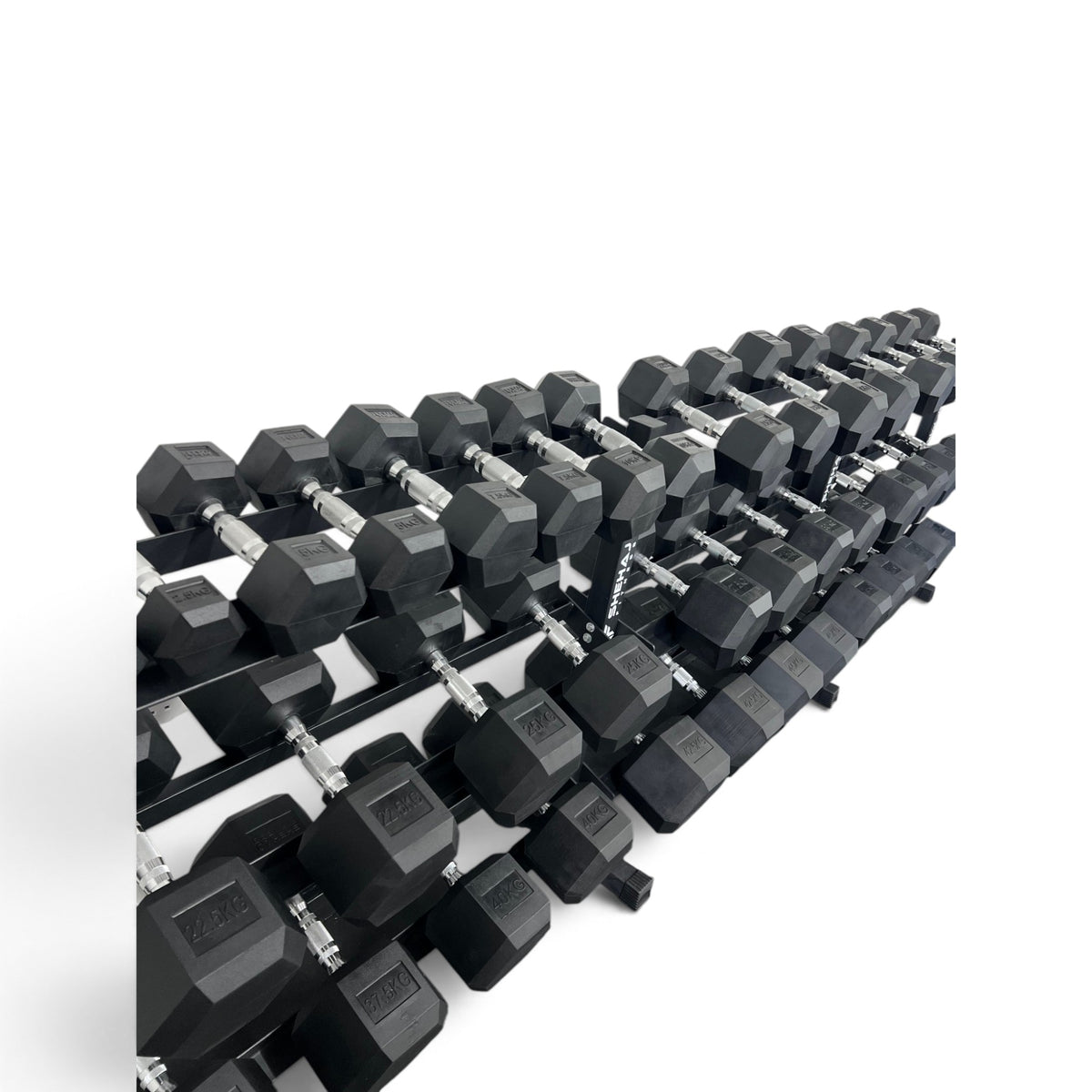 Hex Dumbbell 2.5-50kg Set With 3 Tier Rack Stand - 2.5kg Increments - 20 Pairs