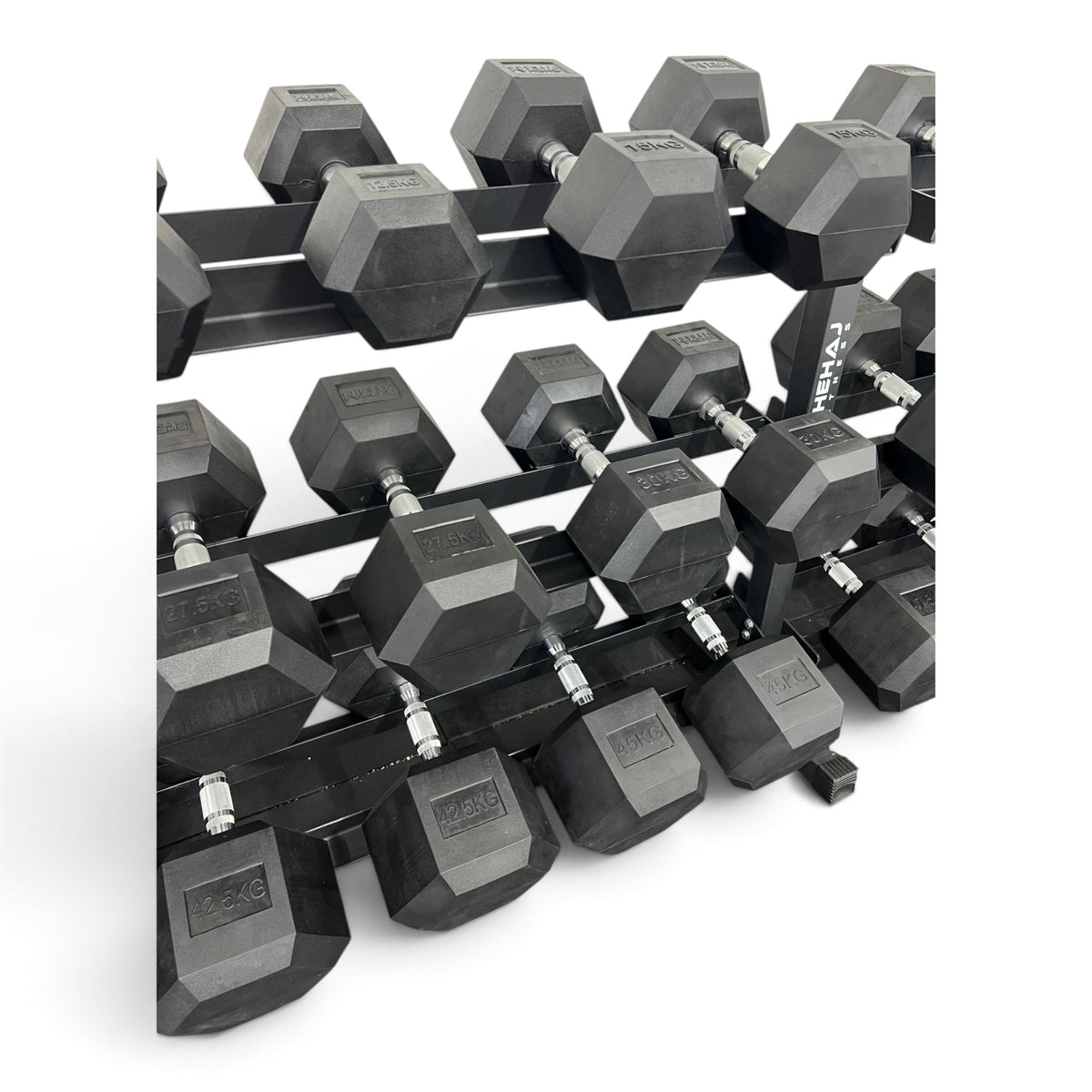 Hex Dumbbell 2.5-50kg Set With 3 Tier Rack Stand - 2.5kg Increments - 20 Pairs